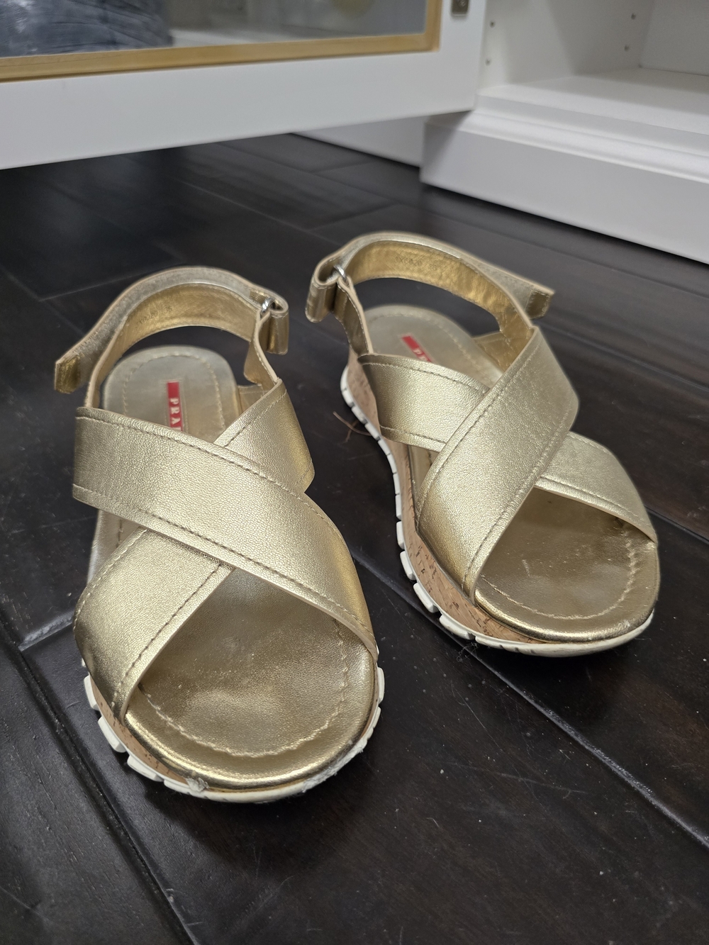 Prada Gold Metallic Crisscross Sandals